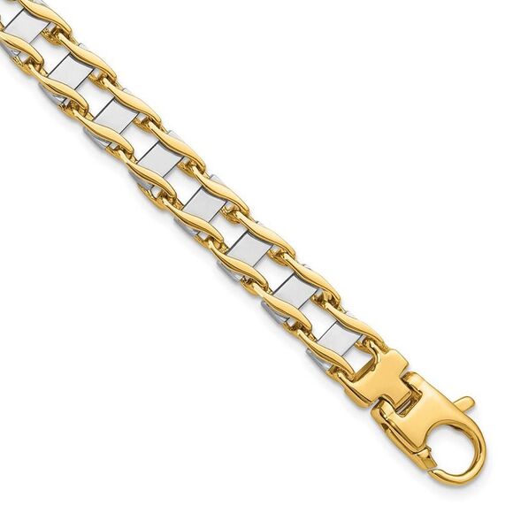 Men's 7.95mm Polished 14k Two Tone Gold Fancy Link Bracelet, 8.5 Inch - Picture 1 of 7